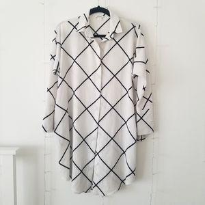Monki XS Shirt White And Black Shirt Dress